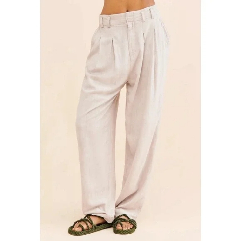 Free People Calla Pleated Trousers Womens 6 Neutral Relaxed Linen Blend